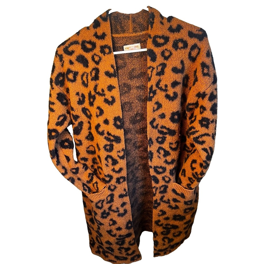 Knox Rose Cardigan Small Leopard Print Cozy Fuzzy No Closure With Pockets